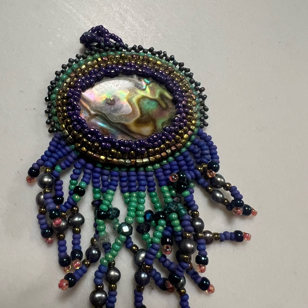 Handcrafted Beaded Pendant with Abalone Shell